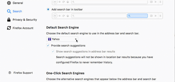 تغییر موتور جستجوی پیش‌فرض فایرفاکس و حذف و اضافه کردن موتورهای اضافی