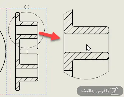 آموزش نقشه‌کشی دوبعدی در Solidworks، استفاده از نمایش برش‌زده و نمای زوم‌شده و تنظیمات خطوط مماس و پنهان (بخش پنجم)