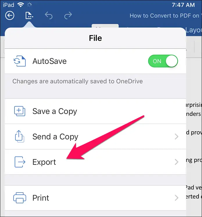 آموزش تبدیل فایل ورد به PDF در آیفون و آیپد با اپ Word و iBooks
