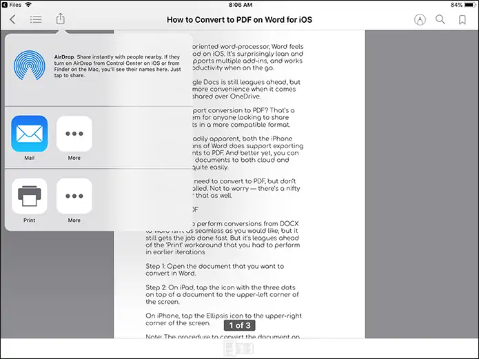 آموزش تبدیل فایل ورد به PDF در آیفون و آیپد با اپ Word و iBooks