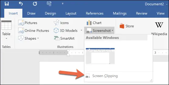 آموزش استفاده از ابزار Screenshot نرم‌افزار Word برای عکاسی از صفحه