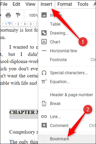 آموزش بوک‌مارک یا نشان کردن صفحات در فایل Word آنلاین توسط Google Docs