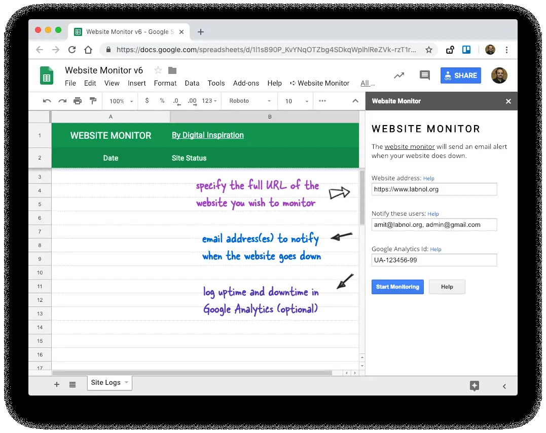 آموزش مانیتورینگ آنلاین و آفلاین شدن سایت‌ها به کمک Google Sheets