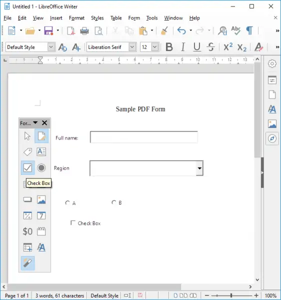 آموزش ساخت فرم PDF با قابلیت پر کردن به کمک Libre Writer