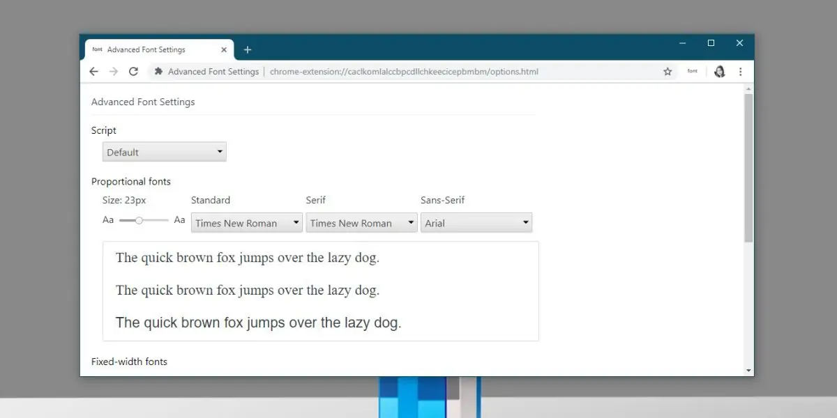 تغییر اندازه فونت در صفحات سایت‌ها با اکستنشن Advanced Font Settings گوگل کروم