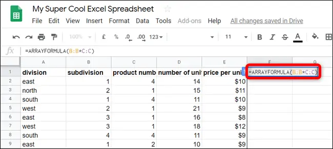 آموزش ضرب کردن اعداد و سلول‌ها و ستون‌ها در جدول‌های Google Sheets