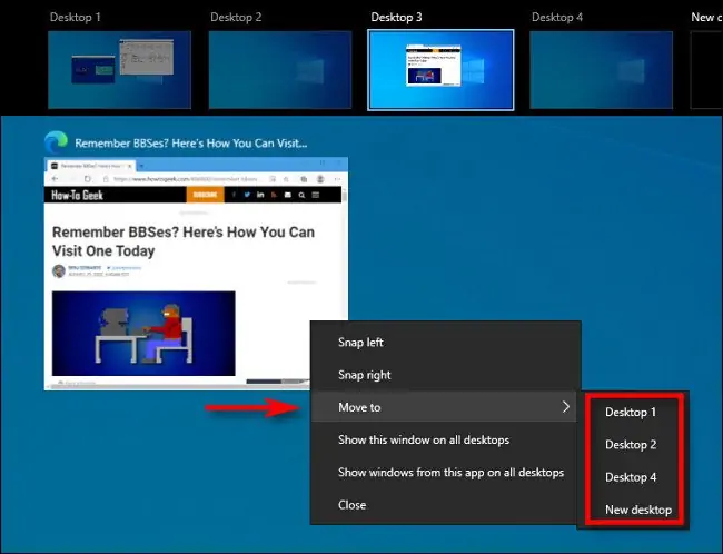 آموزش انتقال پنجره‌ی نرم‌افزارها بین دستاپ‌های مجازی ویندوز ۱۰