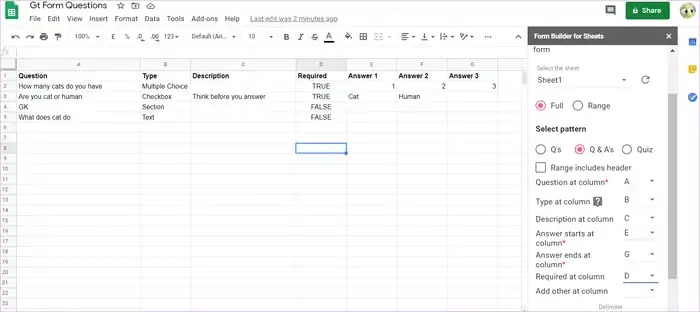 آموزش ۲ روش وارد کردن سوالات از Sheets در فرم‌های آنلاین Google Forms
