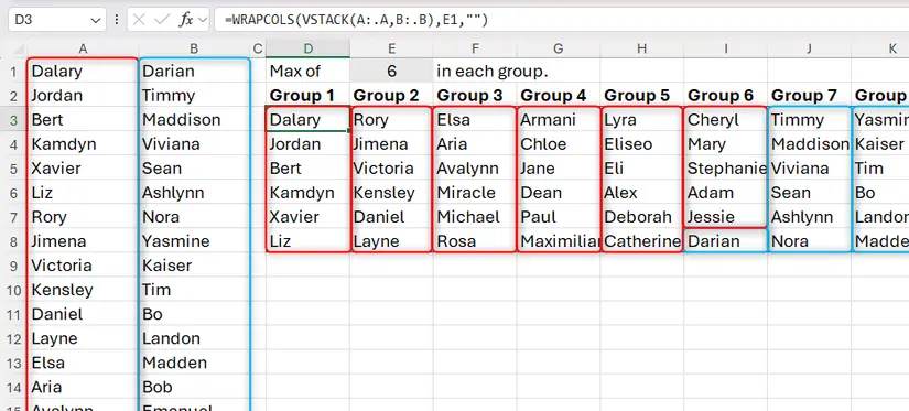 آموزش تقسیم کردن چند ستون یا ردیف در اکسل در چند دسته منظم ستون و ردیف در اکسل