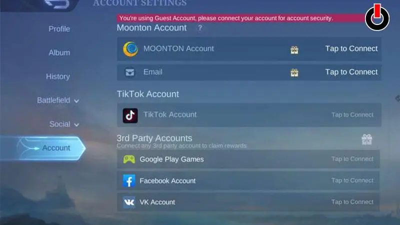 آموزش ساخت اکانت دوم موبایل لجند؛ اتصال Moonton و Switch Account