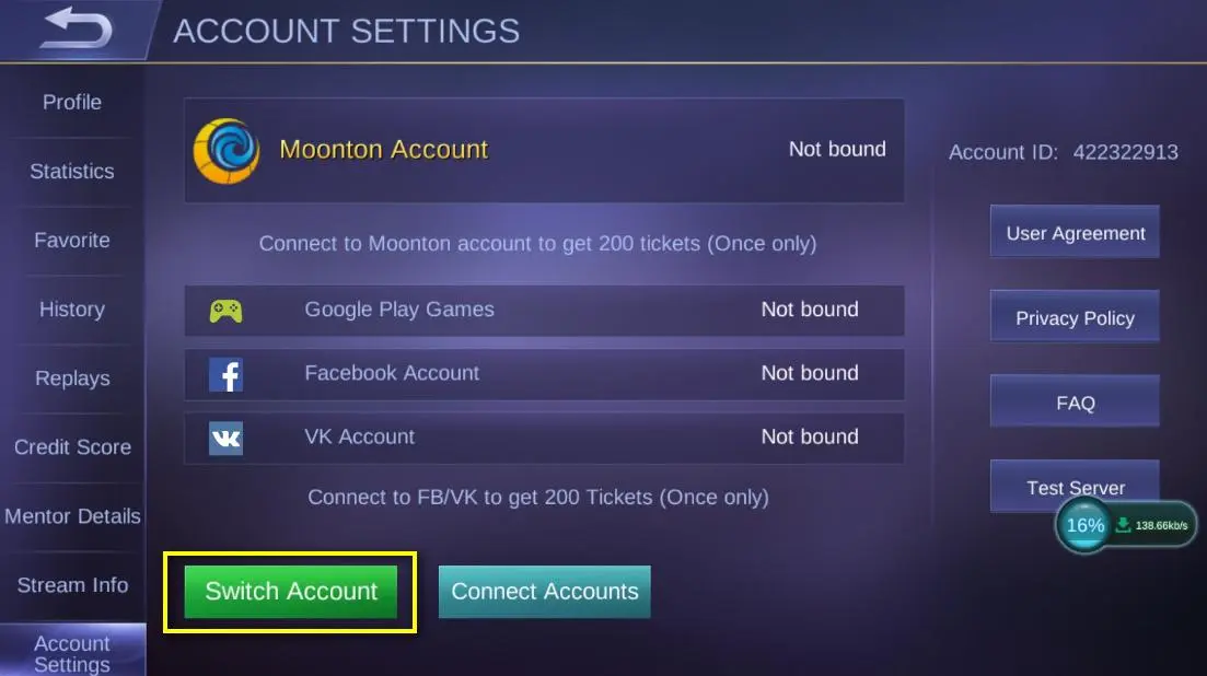 آموزش ساخت اکانت دوم موبایل لجند؛ اتصال Moonton و Switch Account