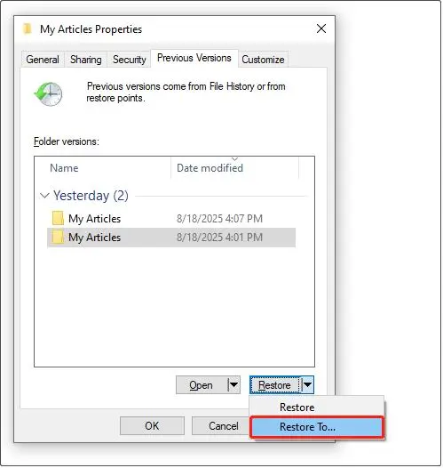 آموزش File History در ویندوز؛ بازیابی فایل حذف‌شده و نسخه‌های قبلی